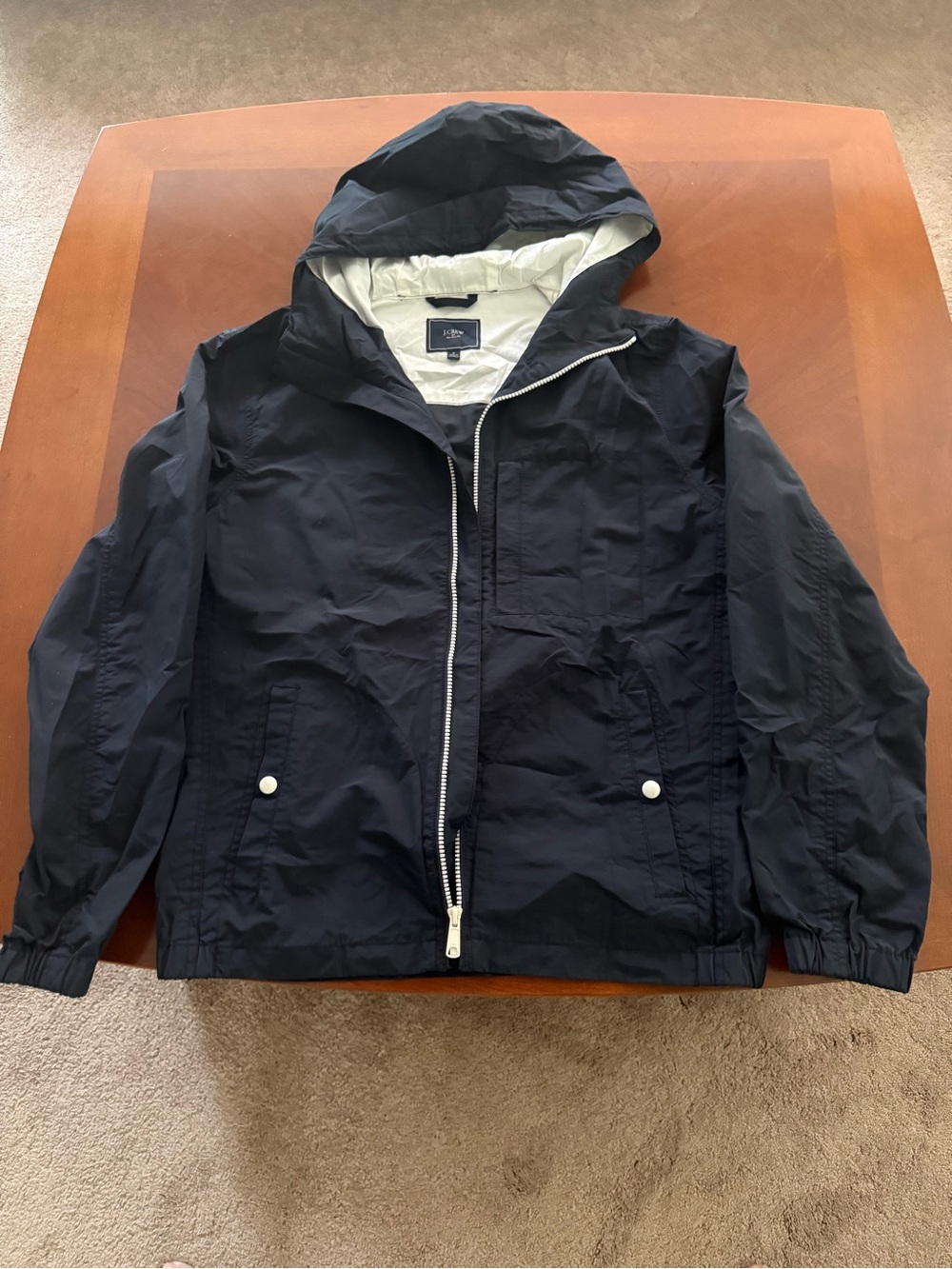 J. Crew Navy Hooded Windbreaker with Light Lining